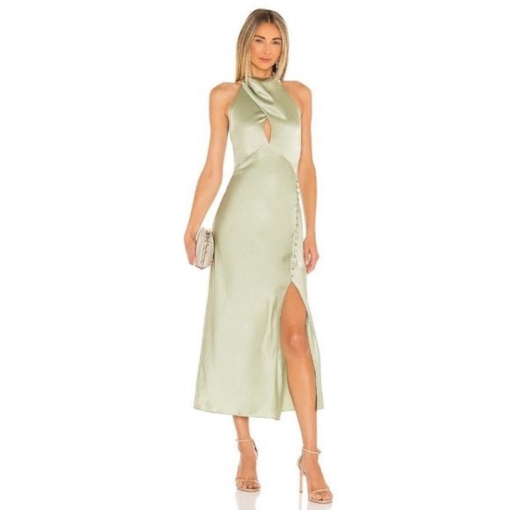NICHOLAS Light Green Backless Halter Dress